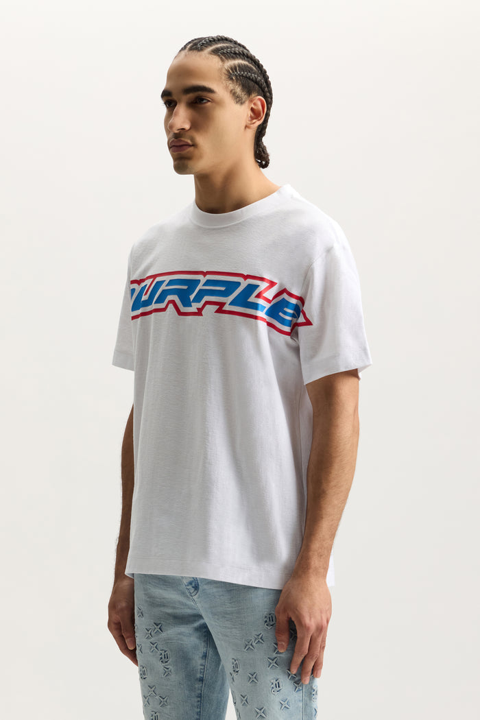 Turbo Type Tee in textured jersey with silicone print in regular fit, available in various sizes.