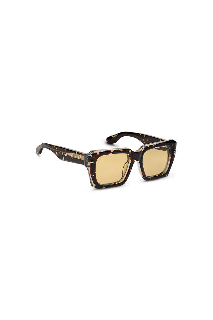 V001 Skye oversized square sunglasses with warm yellow tinted TRX lenses and acetate frame.