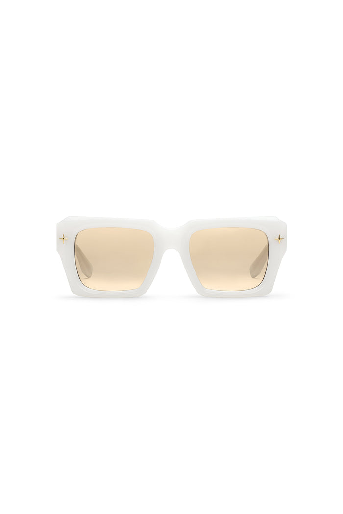 V001 Skye oversized square sunglasses with light brown tinted lenses and 100% acetate frame.