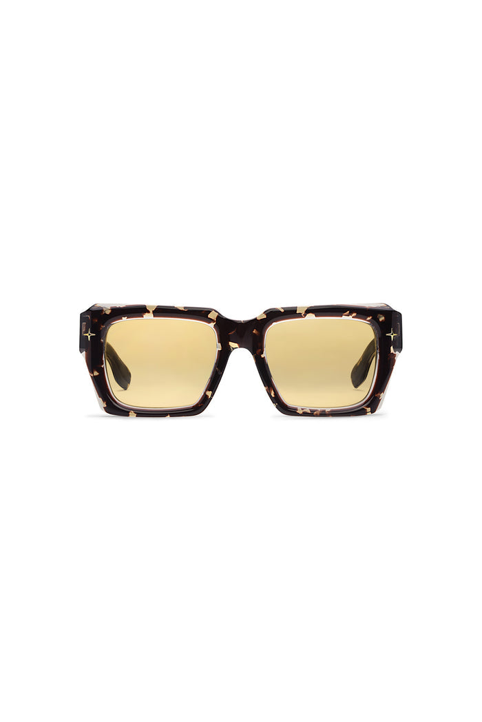 V001 Skye oversized square sunglasses with warm yellow tinted TRX lenses and acetate frame.