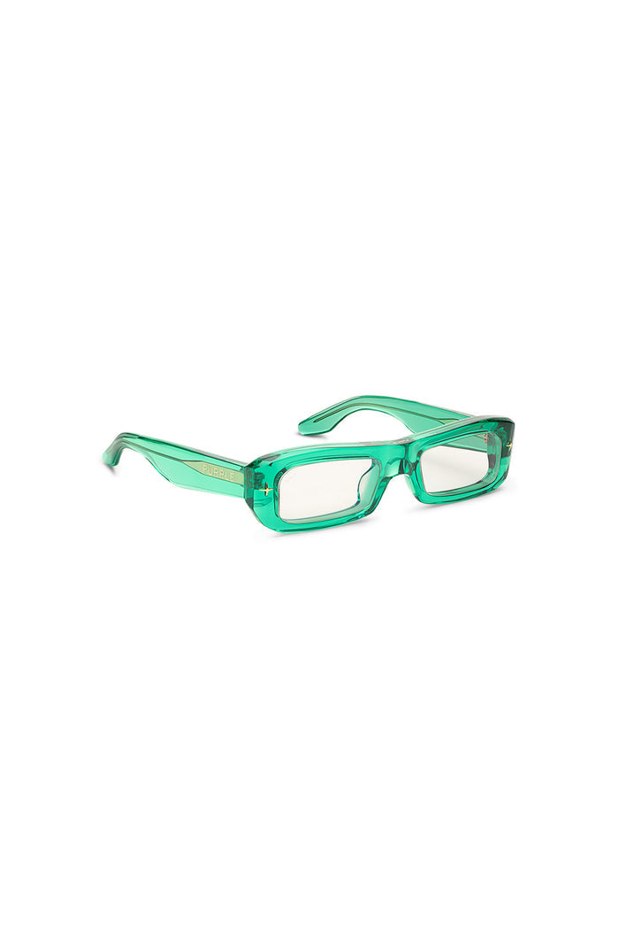 V002 Mercer sunglasses with semi transparent acetate frame and light silver tinted TRX lenses
