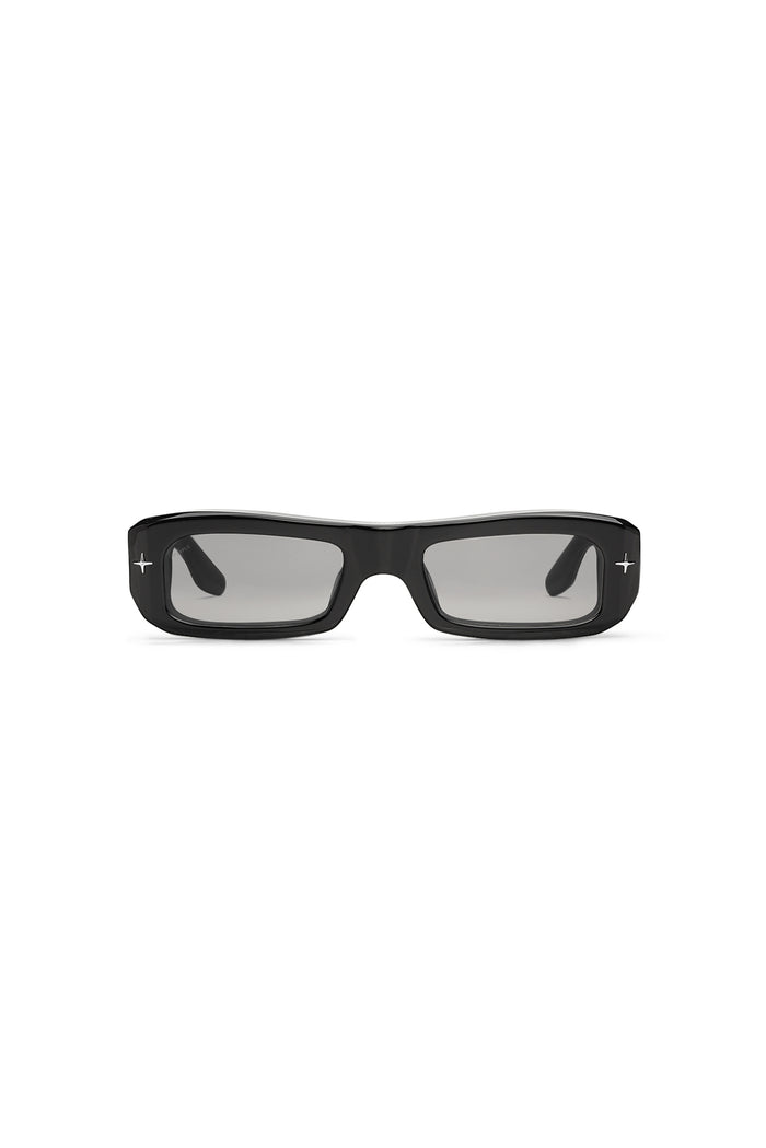 V002 Mercer rectangular acetate sunglasses with smoke gray tinted lenses and UV400 protection.