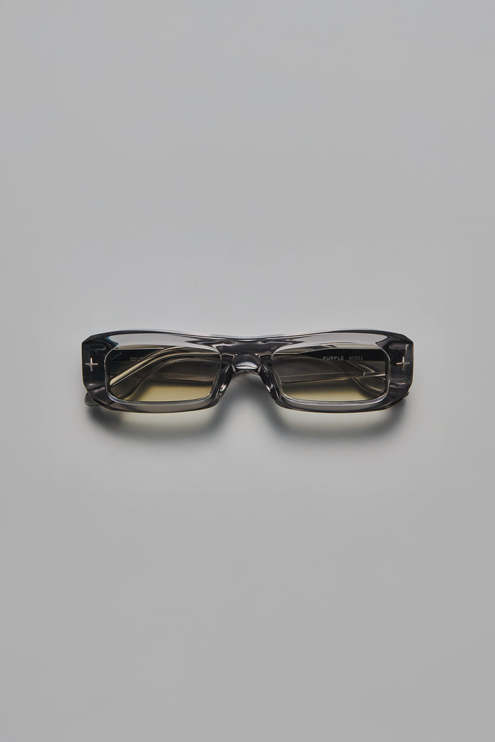 V002 Mercer rectangular sunglasses with semi-transparent acetate frame and light silver tinted lenses