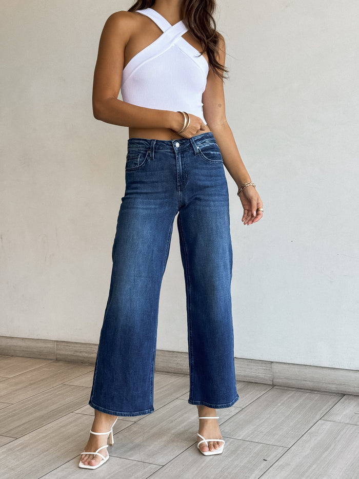 Vada Wide Leg Jeans in Dark Denim - Stitch And Feather