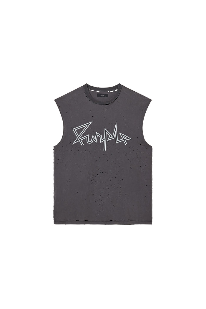Voltage Script Tank Top in Black Oyster, textured jersey, regular fit, 100% cotton.
