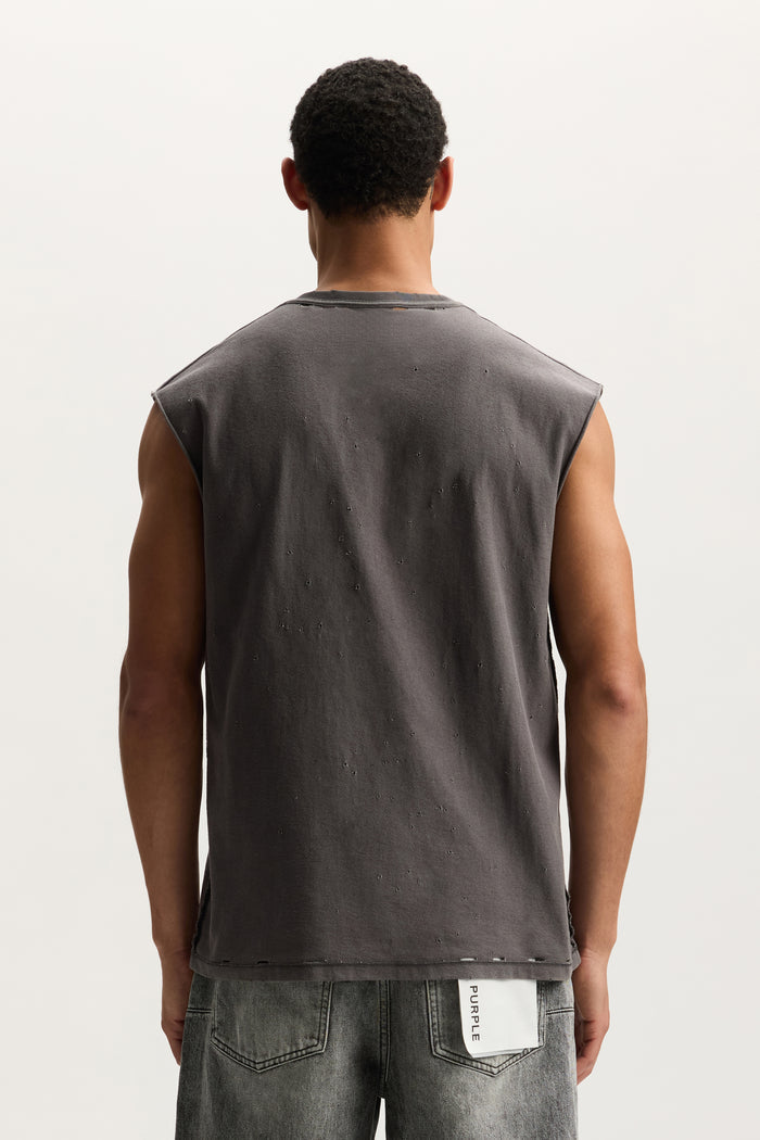 Voltage Script Tank Top in Regular Fit with Crackle Print and Distressed Textured Jersey