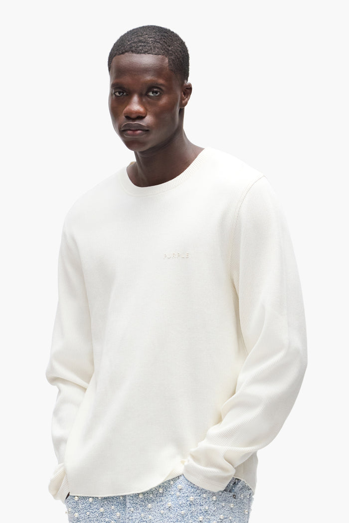 Waffle Long Sleeve Tee in Regular Fit with Stretchable Waffle fabric, White Label.