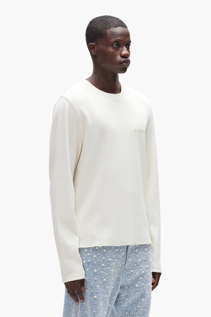 Waffle Long Sleeve Tee in stretchable fabric with silicone print, available in multiple sizes.
