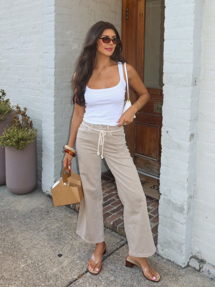 Wandering Wide Leg Jeans in Taupe - Stitch And Feather