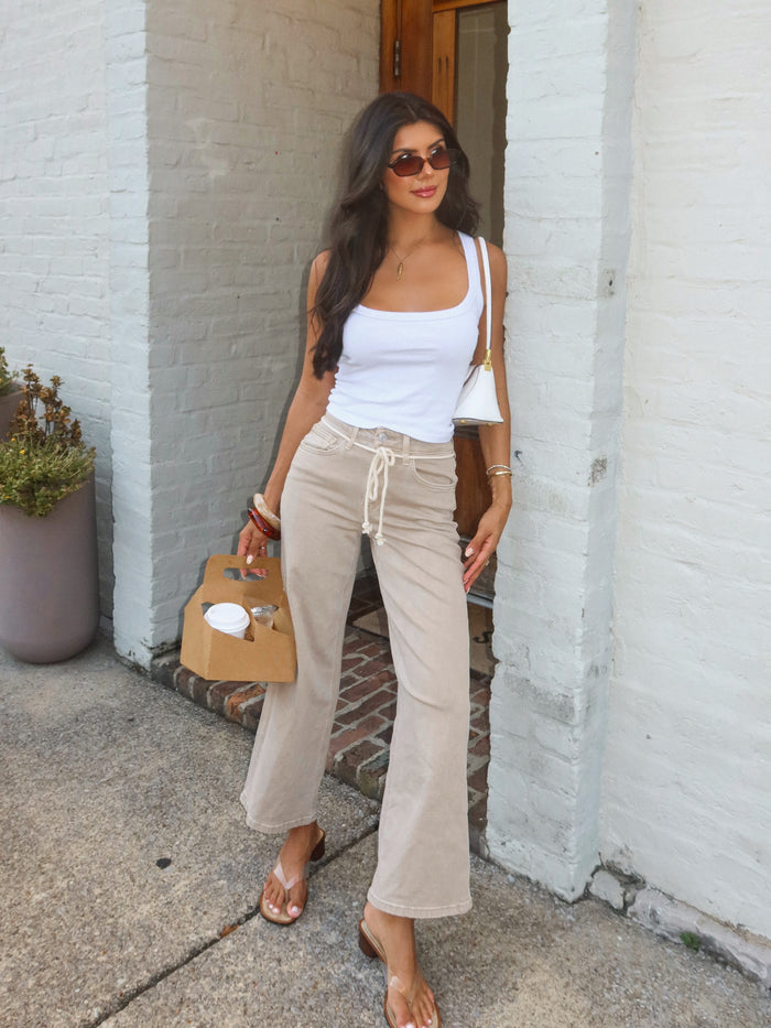 Wandering Wide Leg Jeans in Taupe - Stitch And Feather