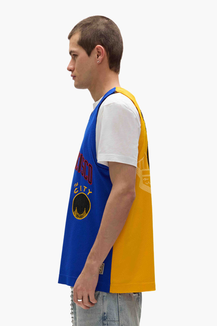 Warriors Mesh Jersey with oversized fit, embroidered graphics, and heavyweight sport mesh fabric.