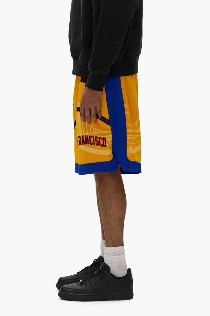 Warriors Mesh Shorts in heavyweight sport mesh with elastic waistband and drawcords.