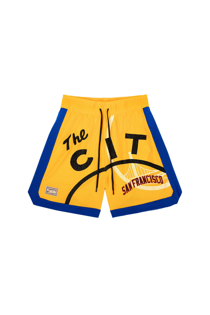 Warriors Mesh Shorts in heavyweight sport mesh with elastic waistband and drawcords.