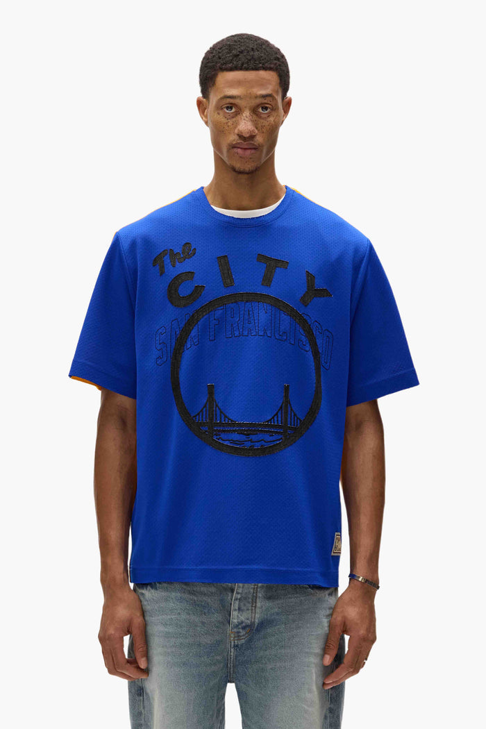 Warriors Mesh Tee in oversized fit with heavyweight mesh and embroidered graphics.