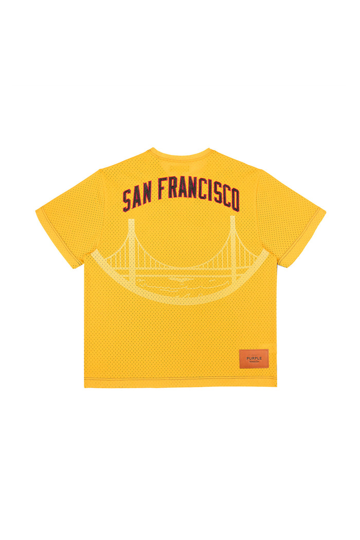 Warriors Mesh Tee oversized fit in heavyweight polyester with embroidered applique graphics