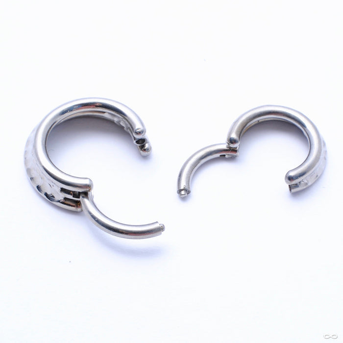 Weld-Faceted Stacked Clicker in Titanium from Zadamer Jewelry with open hinge