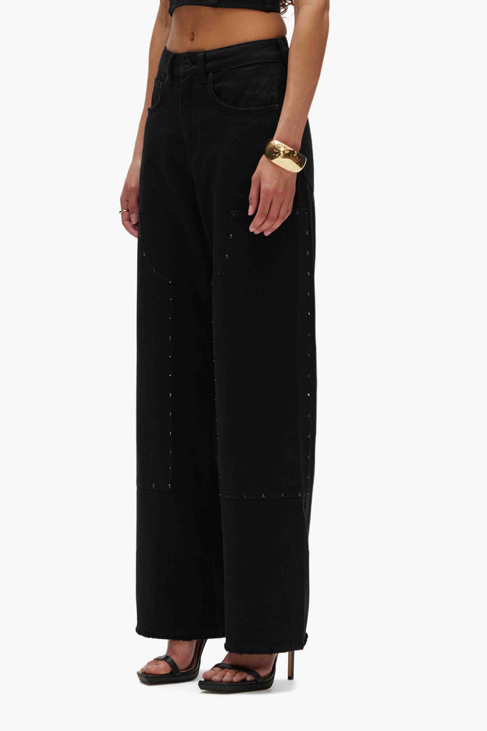 Wide Carpenter Rhinestone Denim Jeans with double knee panels and hammer loop, sizes 24-34.
