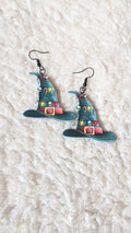 Witches Hats Xmas Lights With Skulls Alternative Christmas Acrylic Earrings