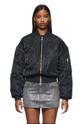 Wordmark Bomber Jacket with Purple Brand lettering on left chest, woven nylon outerwear.