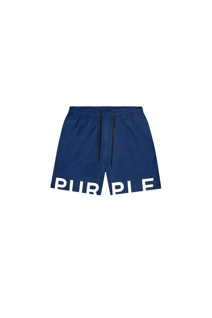 Wordmark Cut All Around Short in pageant blue, regular fit swimwear with elastic waistband.