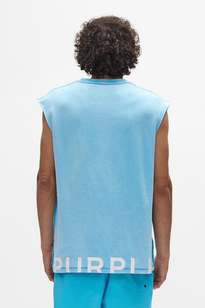 Wordmark Cut Tank Top in Faded Wash with Silicone Printed Logo, Regular Fit, 100% Cotton