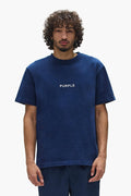 Wordmark Cut Tee in navy, 100% cotton, regular fit, heavyweight jersey, acid wash.