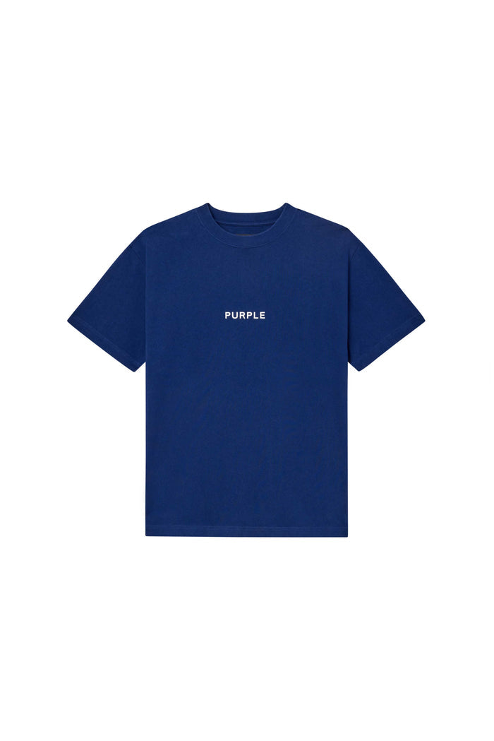 Wordmark Cut Tee in Navy, heavyweight cotton, regular fit, acid wash with silicone print
