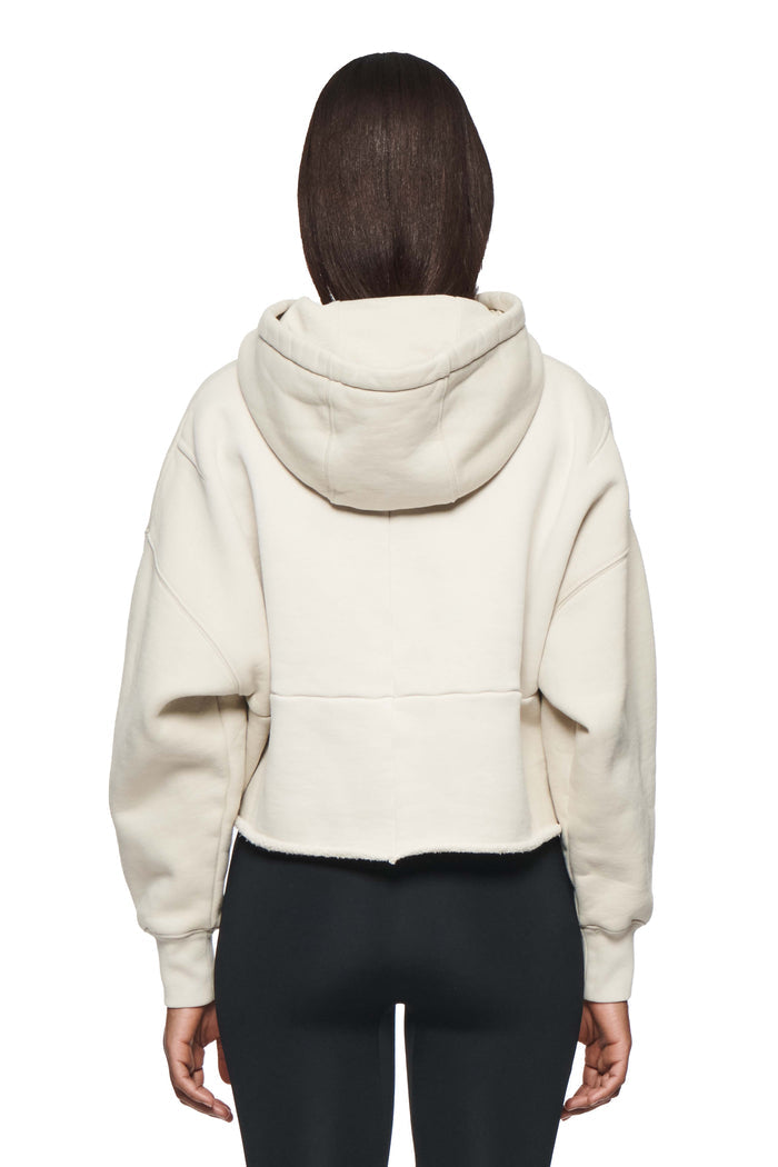 Wordmark Hoodie in heavyweight tan fleece with tonal Purple Brand logo and kangaroo pocket.