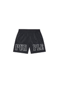 Wordmark Outline Swim Short in black with elastic waistband and water-repellent treatment.