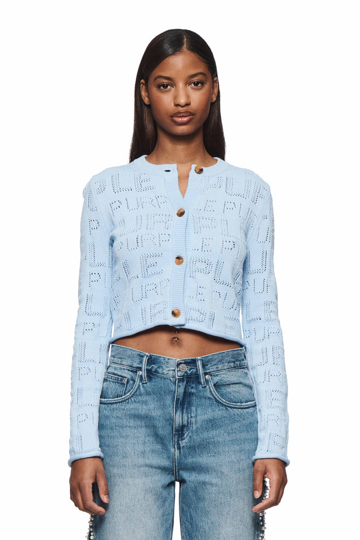 Wordmark Pointelle Cardigan with button front placket and all-over logo design