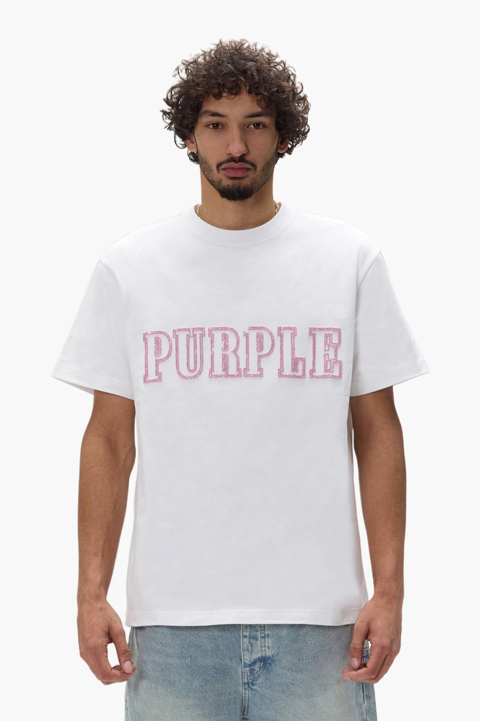 White Wordmark Tee, 100% cotton, regular fit, heavyweight jersey, tufted embroidery.