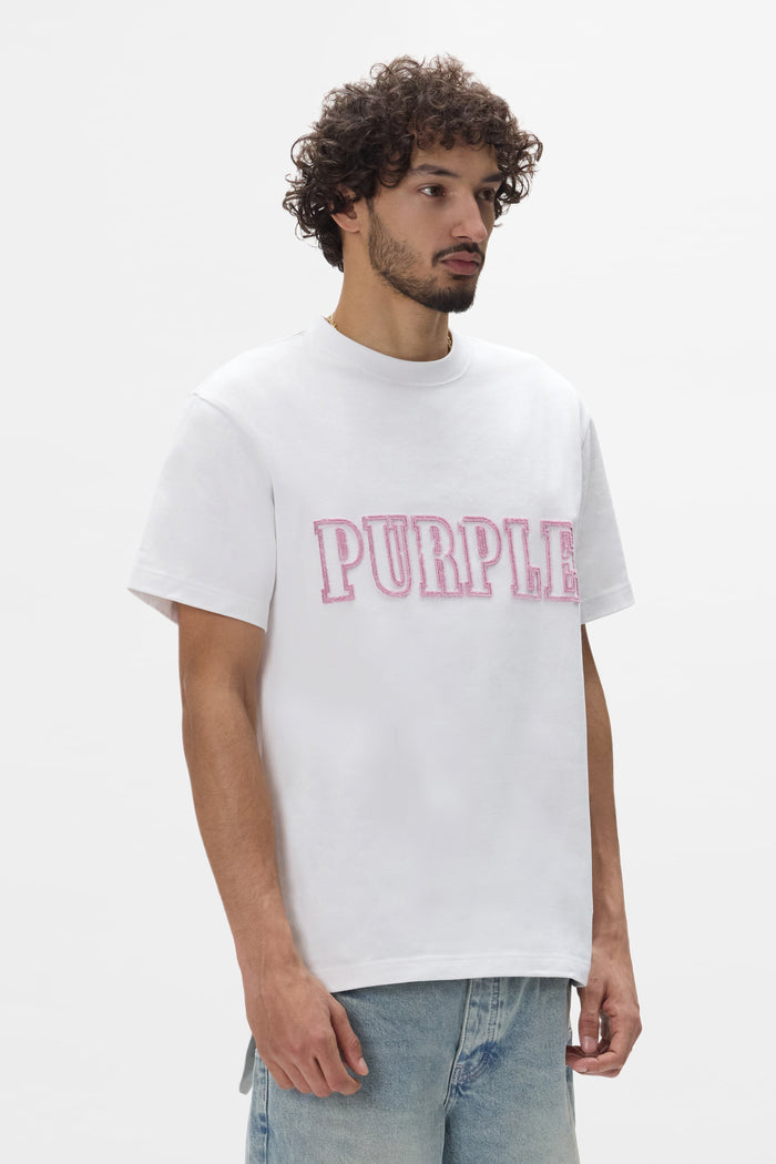 Wordmark Tee Regular Fit White 100% Cotton Heavyweight Jersey with Tufted Embroidery