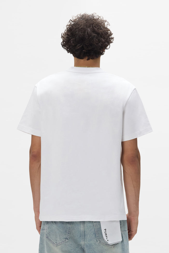 Wordmark Tee in heavyweight jersey with tufted embroidery, available in sizes XS to 3XL.