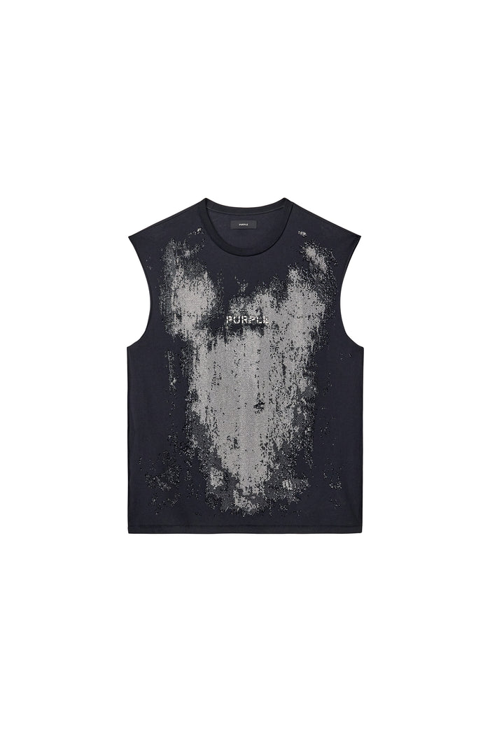 Worn Crystals Tank Top in black, textured jersey, regular fit, 100% cotton fabric.
