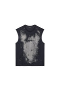 Worn Crystals Tank Top in black, textured jersey, regular fit, 100% cotton fabric.
