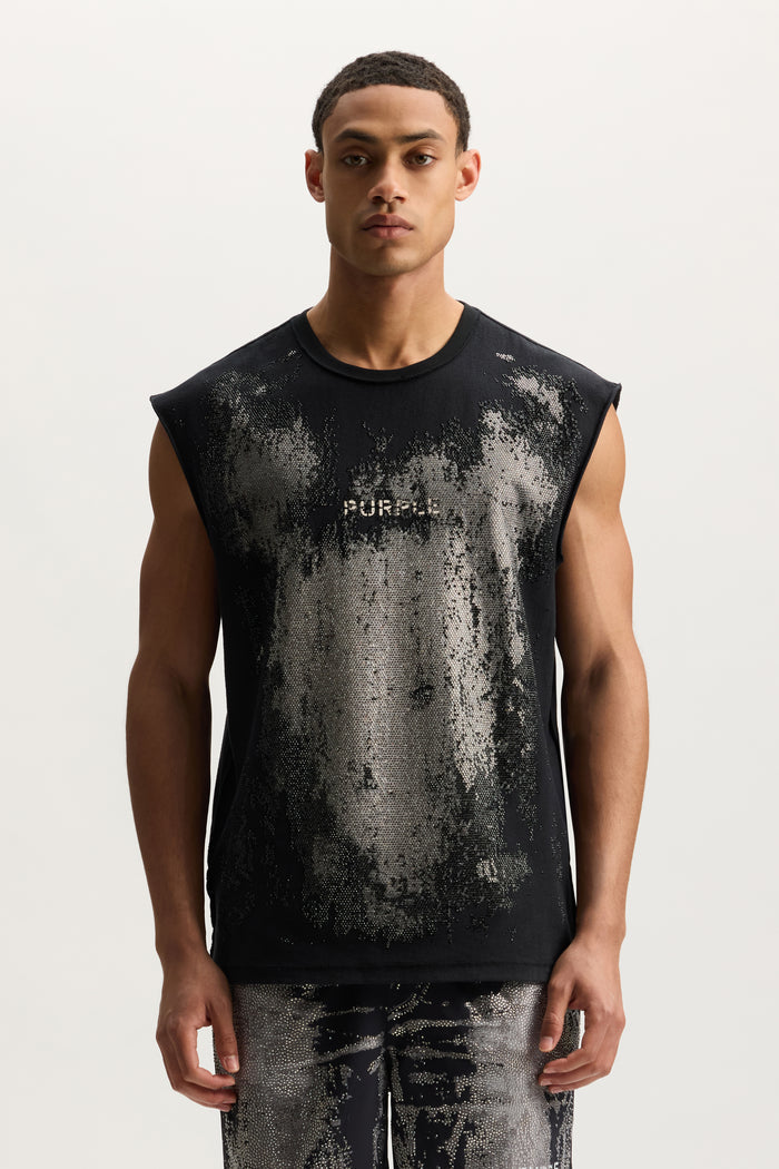 Worn Crystals Tank Top in regular fit, made of 100% cotton with textured jersey fabric.