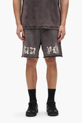 Worn Gothic Short relaxed fit heavy cotton fleece with hand pockets and drawcord waist.