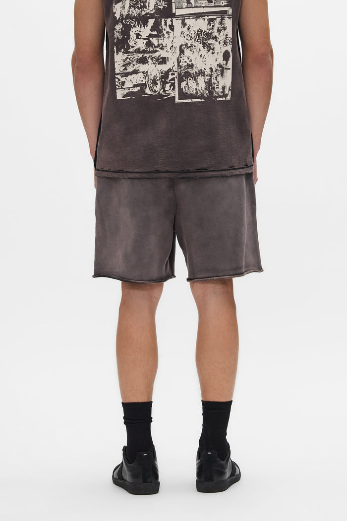 Worn Gothic Short, relaxed fit, heavyweight fleece, 100% cotton, with hand pockets.