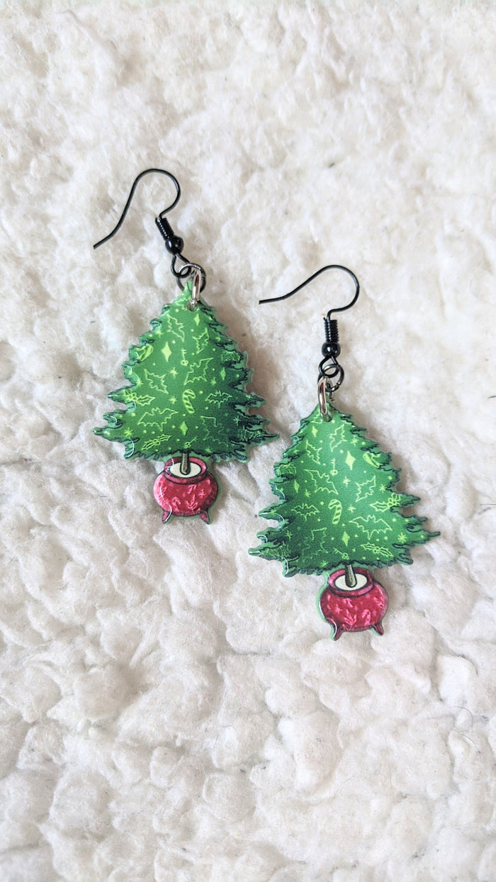 Xmas Trees With Creepy Ornaments Alternative Christmas Acrylic Earrings