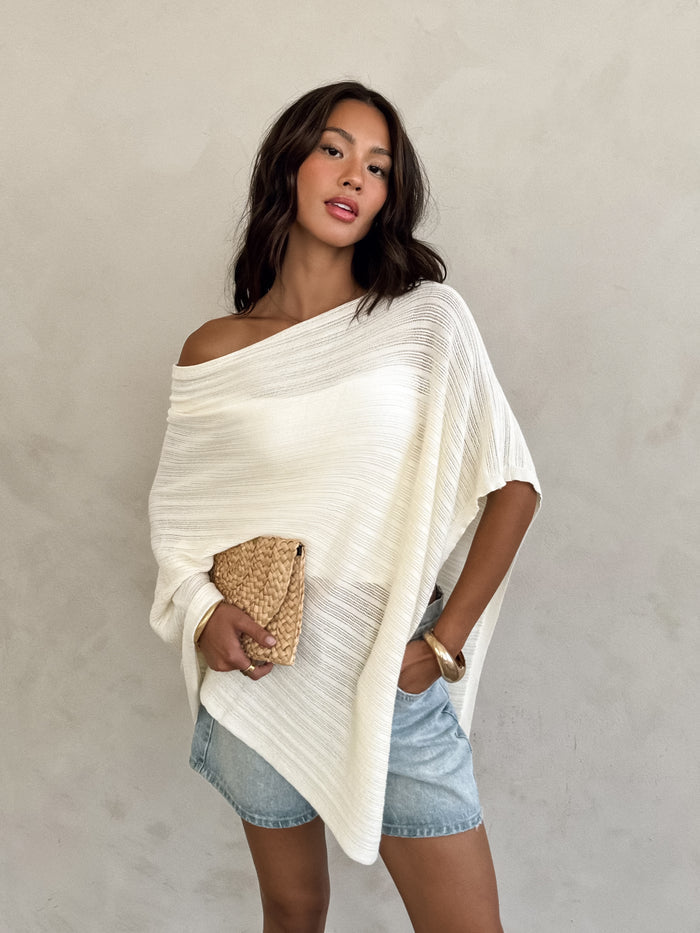 Yara Asymmetrical Knit Poncho - Stitch And Feather