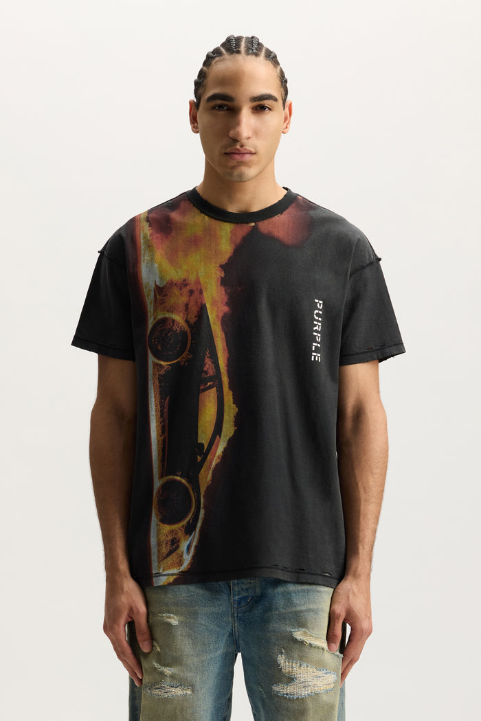 Zut Alors Tee in textured jersey with raised matte silicone and heavy acid wash finish.